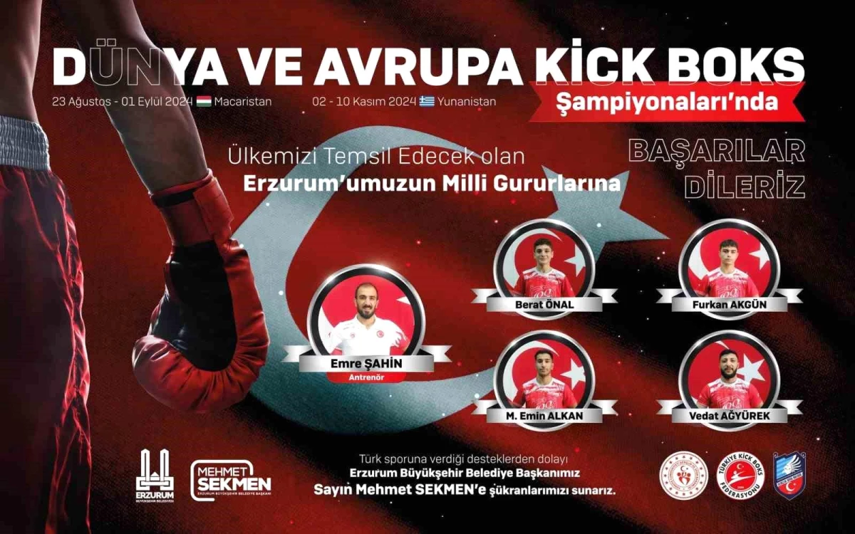 Erzurum Büyükşehir Belediyesi Gençlik Spor, Macaristan’da Gençler Dünya Kick Boks Şampiyonasında temsil edilecek