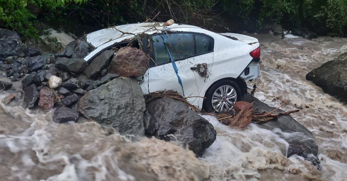 Artvin’de sel: Park halindeki otomobili dere yuttu